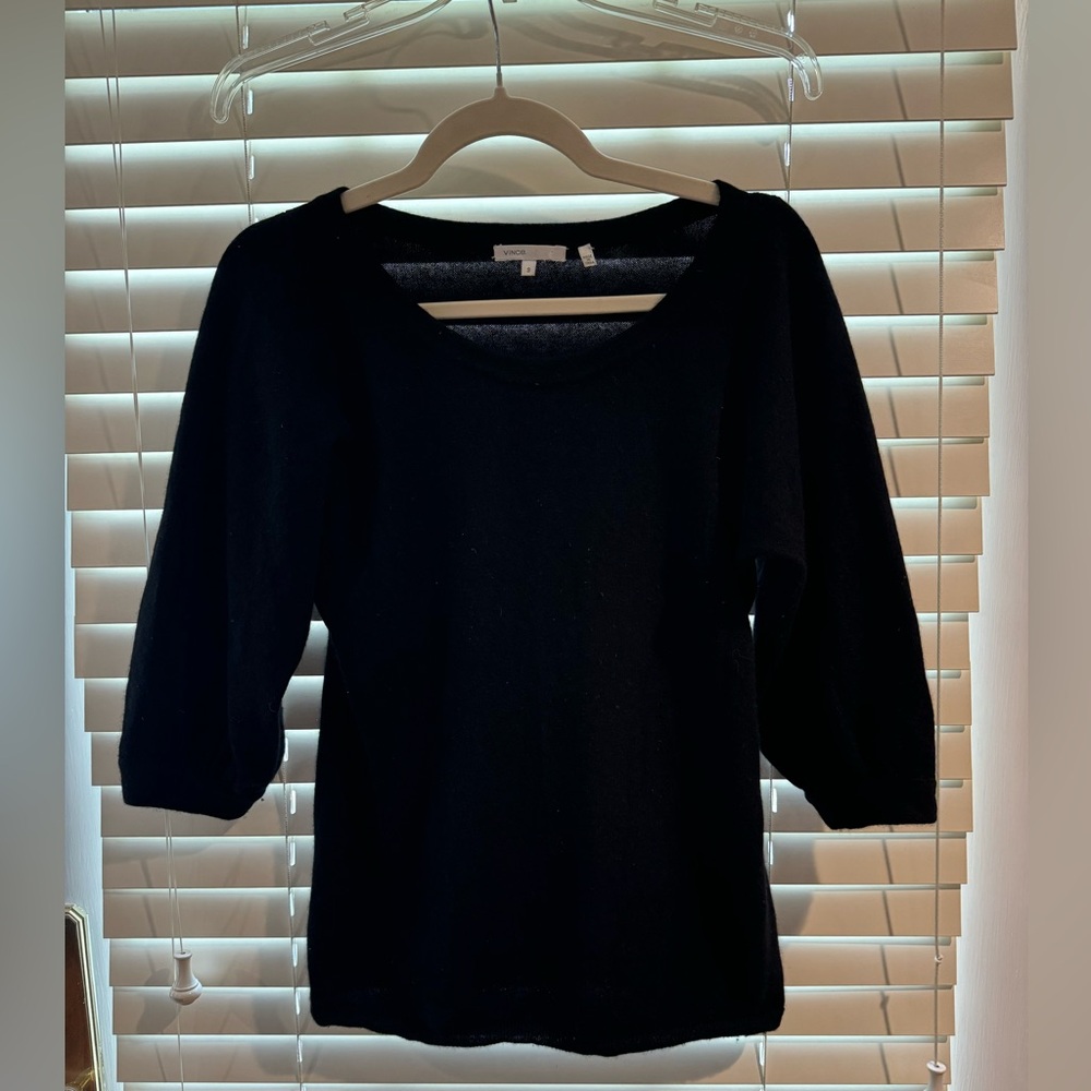 Vince Small Black 3 Quarter Sleeve Cashmere Sweater